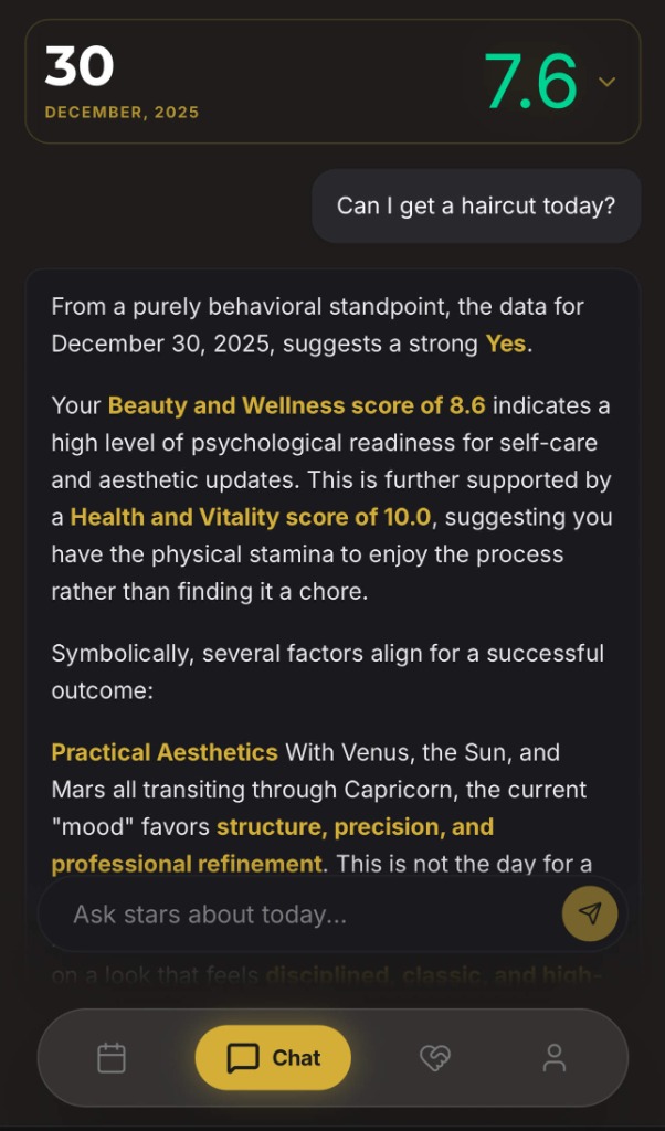 Sidera AI Oracle chat interface for personalized astrological advice