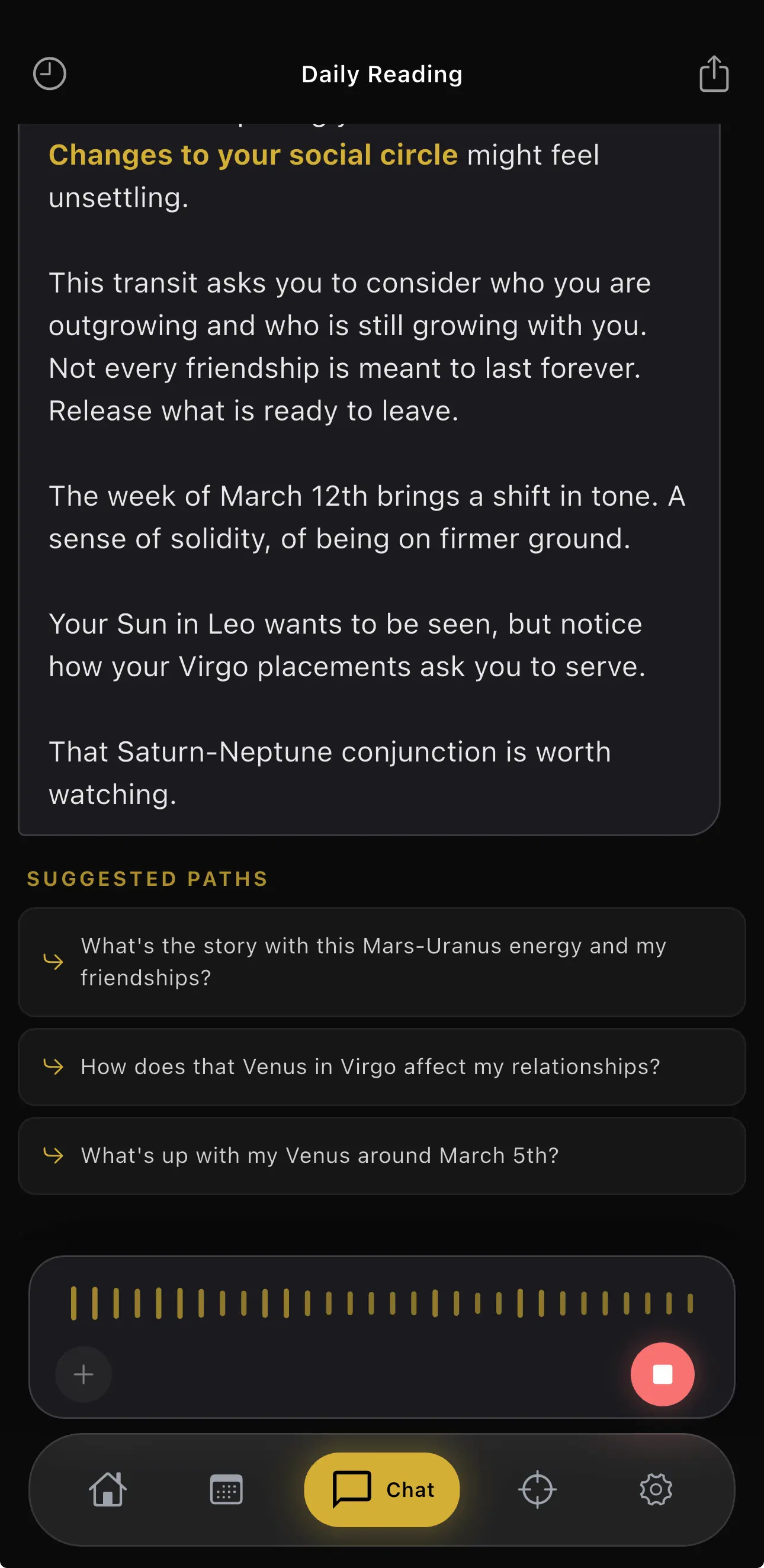 Sidera AI astrologer chat with chart-aware answers